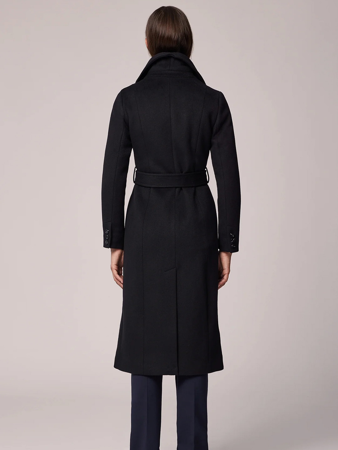 Black Ilana Lapel Collar Classic Wool Belted Coat - Stylefav