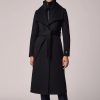 Black Ilana Lapel Collar Classic Wool Belted Coat - Stylefav