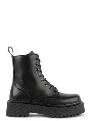 Bettyy Black Vegan Leather Combat Boots - Stylefav