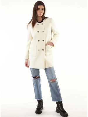 Collarless Double Breasted Boucle Coat - Stylefav