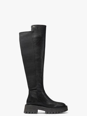 Asher Black Leather Tall Boots - Stylefav