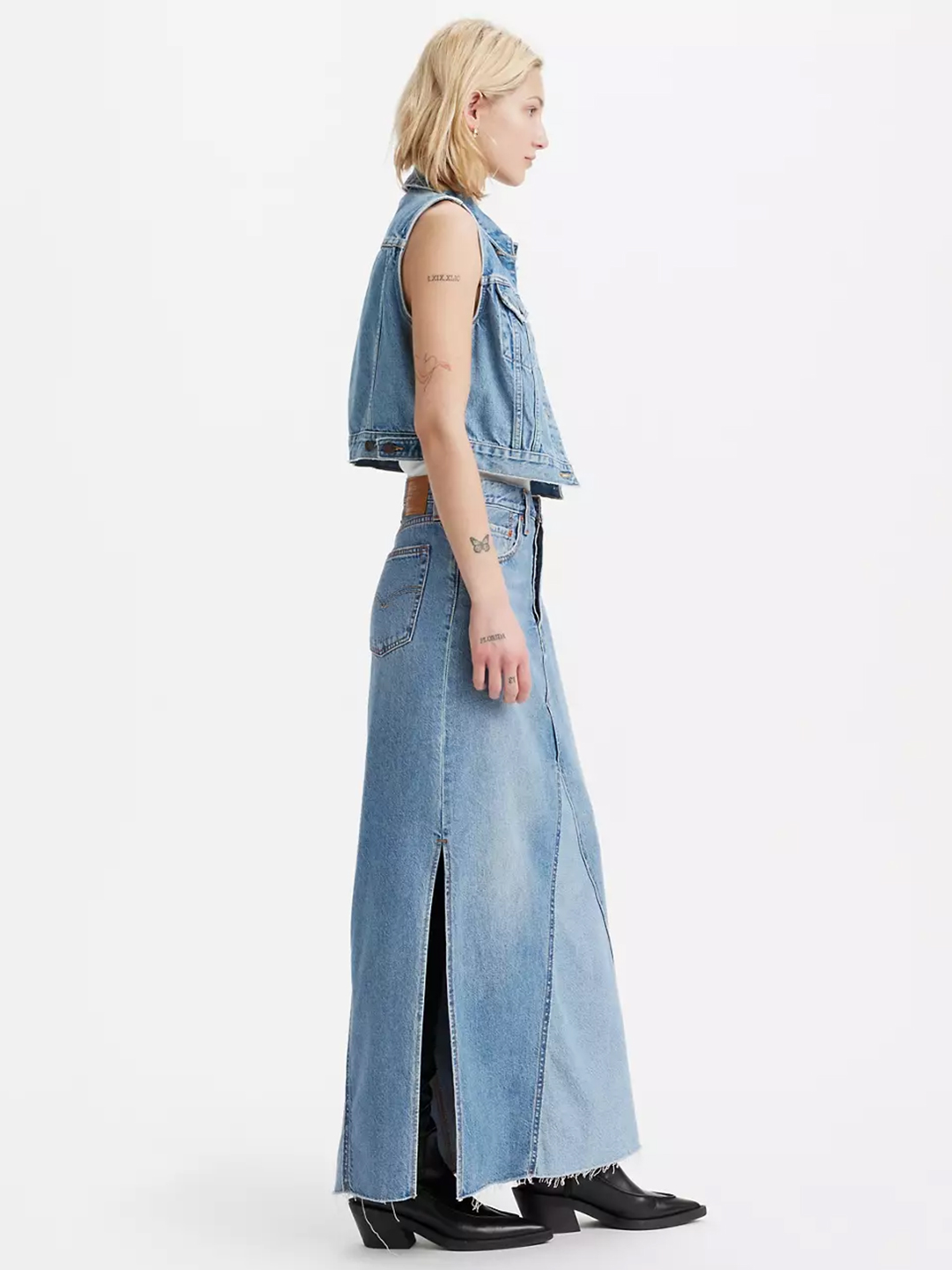 Own It Side Slit Denim Long Skirt - Stylefav