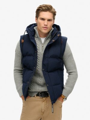 Nordic Chrome Navy Everest Hooded Puffer Gilet - Stylefav