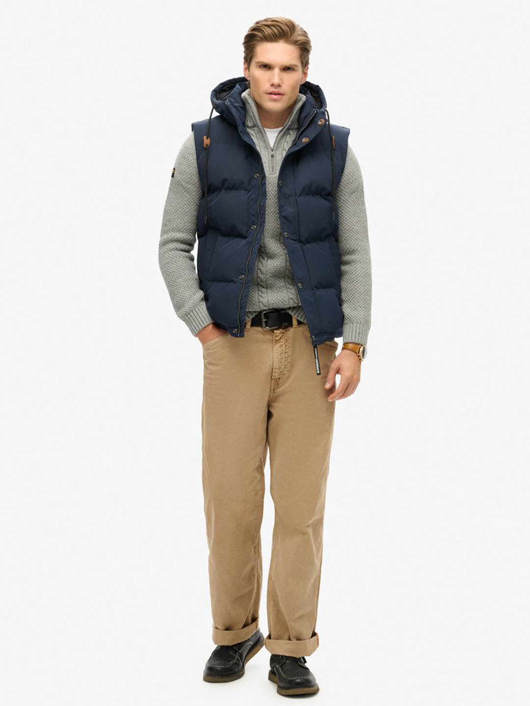 Nordic Chrome Navy Everest Hooded Puffer Gilet - Stylefav