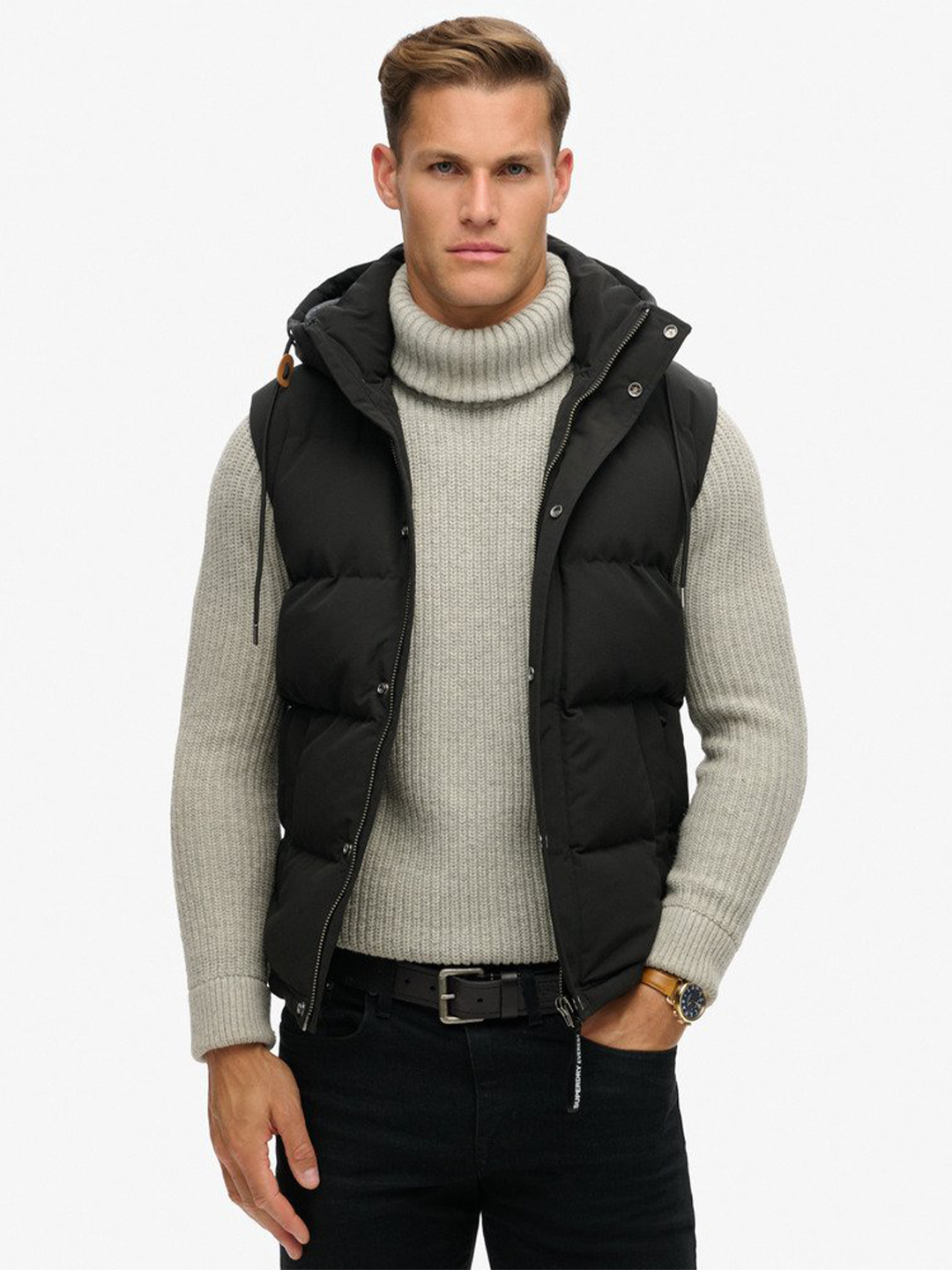 Jet Black Everest Hooded Puffer Gilet - Stylefav
