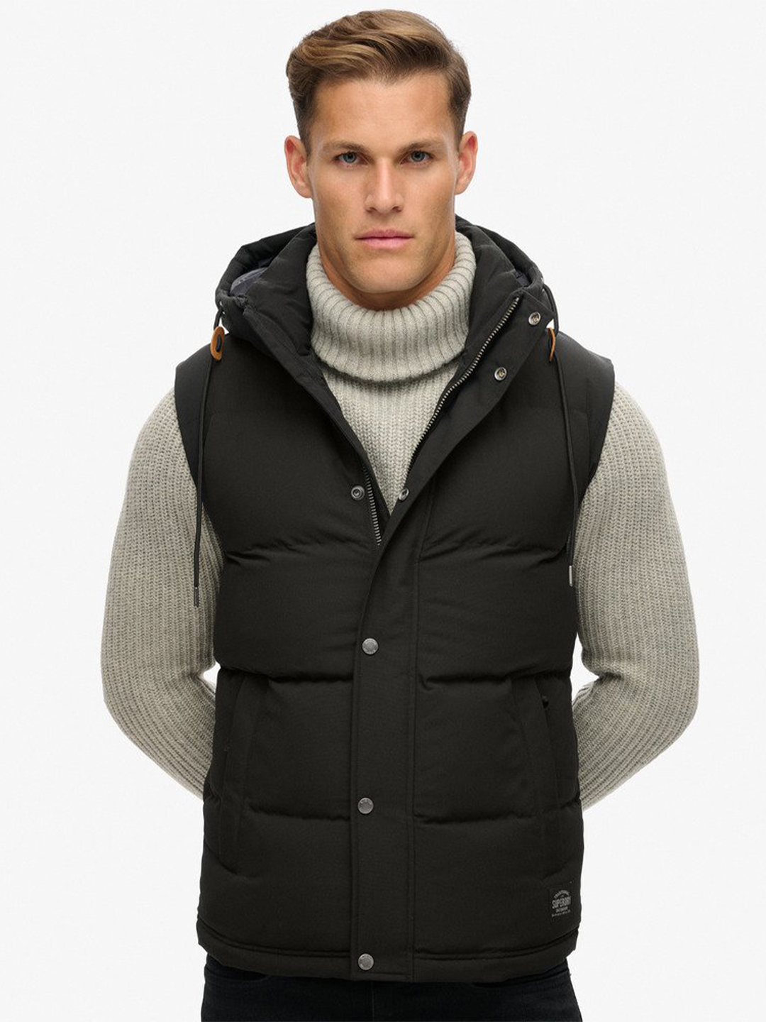 Jet Black Everest Hooded Puffer Gilet - Stylefav