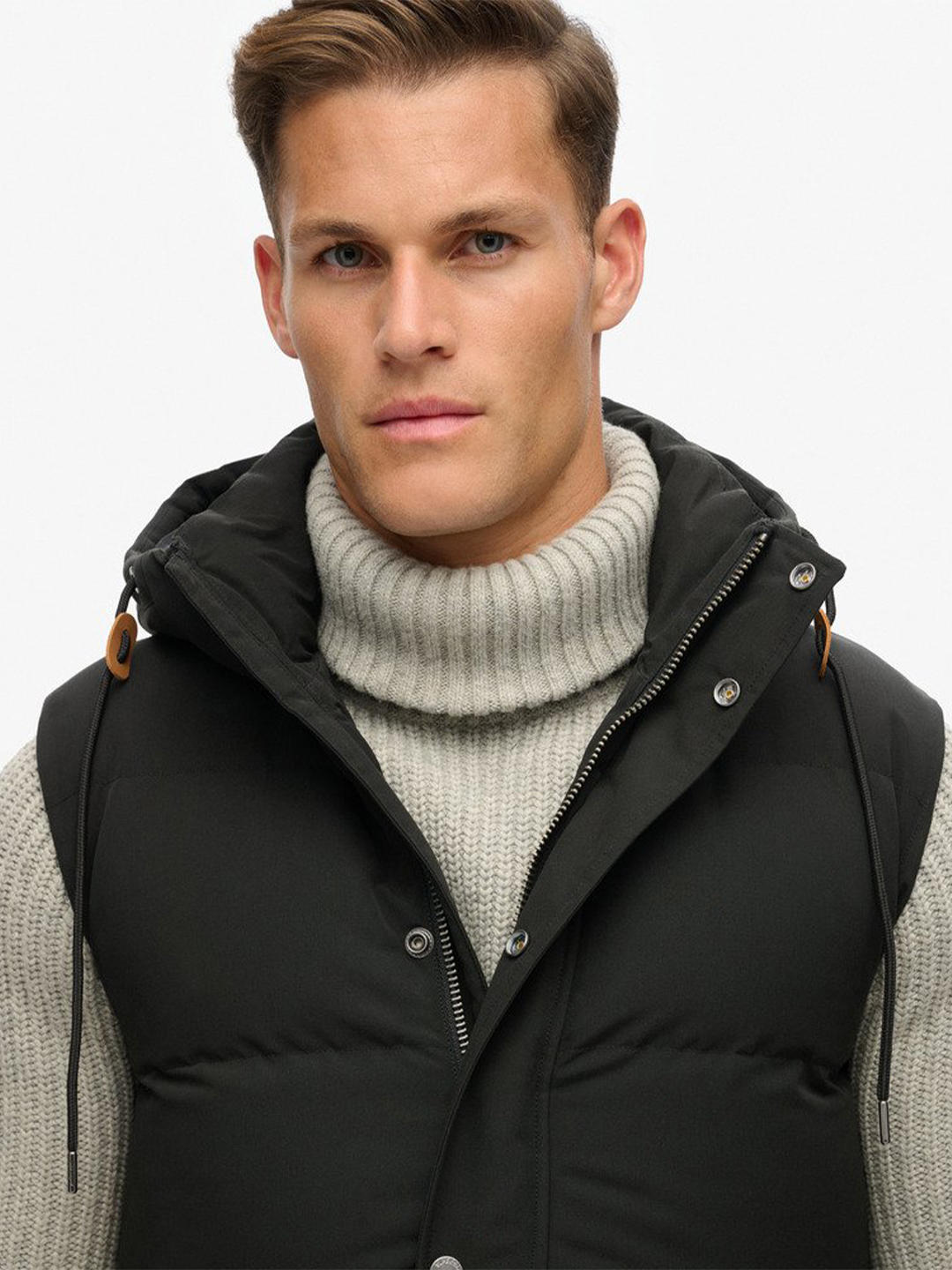 Jet Black Everest Hooded Puffer Gilet - Stylefav