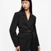 Black Bonded Crepe Belted Blazer - Stylefav