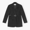 Black Bonded Crepe Belted Blazer - Stylefav