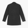 Black Bonded Crepe Belted Blazer - Stylefav