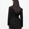 Black Bonded Crepe Belted Blazer - Stylefav