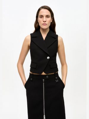 Black Bonded Crepe Vest - Stylefav