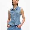 Mid Blue Stone Denim Vest Top - Stylefav