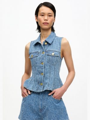 Mid Blue Stone Denim Vest Top - Stylefav