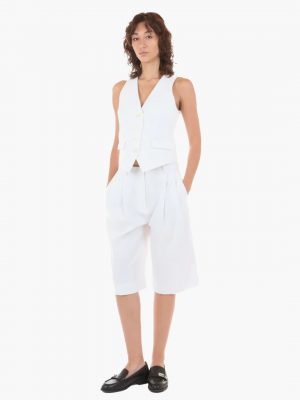 Tailored Linen Vest – White - Stylefav