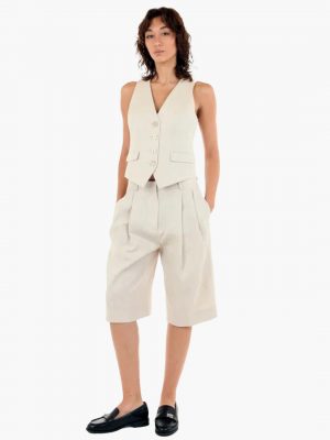 Tailored Linen Vest – Dune - Stylefav