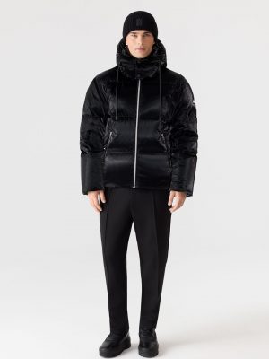Kent Black Glossy Light Down Hooded Jacket - Stylefav