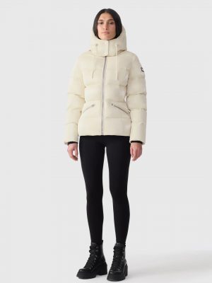 Madalyn Cream Shiny Light Down Hooded Puffer Jacket - Stylefav
