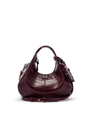 Burgundy Croco Mini Hobo Bag - Stylefav