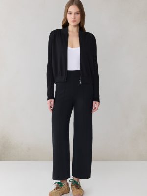 Loretta Black Cotton Silk Bomber Jacket - Stylefav
