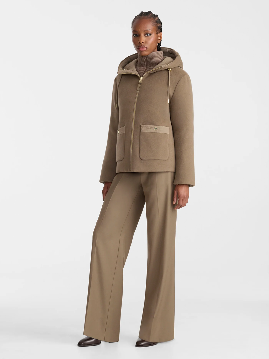SINGA Truffle Brown Reversible Wool Puffer Jacket - Stylefav