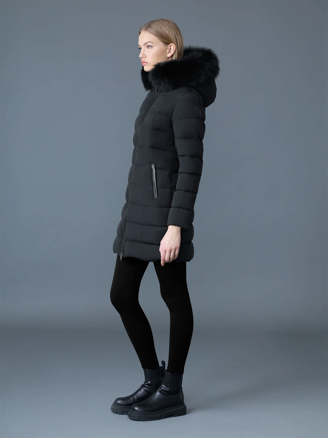 CALLA-BXZ Agile-360 Stretch Light Down Coat with Blue Fox Fur Collar - Stylefav